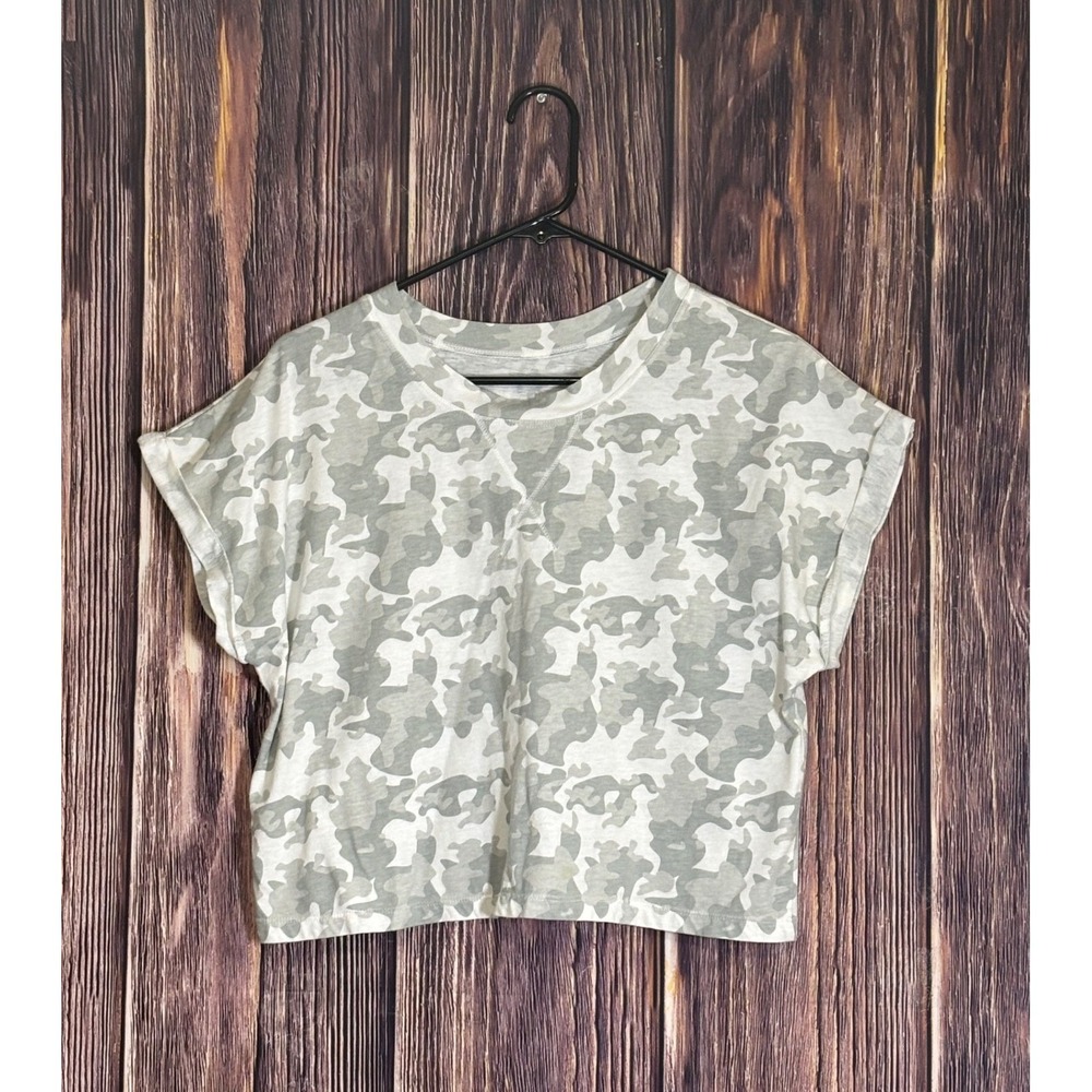 Legend Crop Top Womens S Gray White Camo Short Sleeve Streetwear Casual